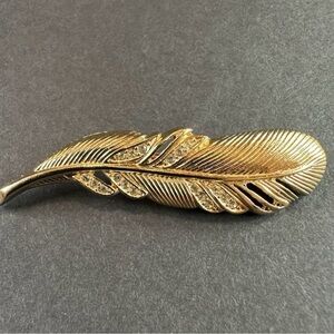 Christian Dior Gold Feather Rhinestone Brooch Vintage